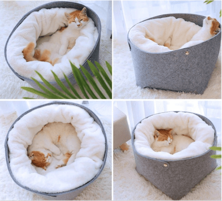 Pet Basket Plush Bed Reversible Cushion